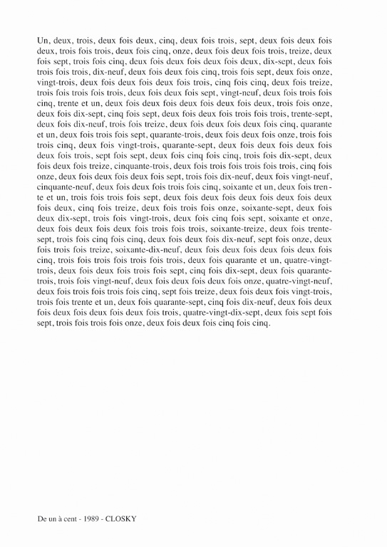 Claude Closky, ‘De un à cent [From one to one hundred]’, 1989, laser print on paper, 29,7 x 21 cm.